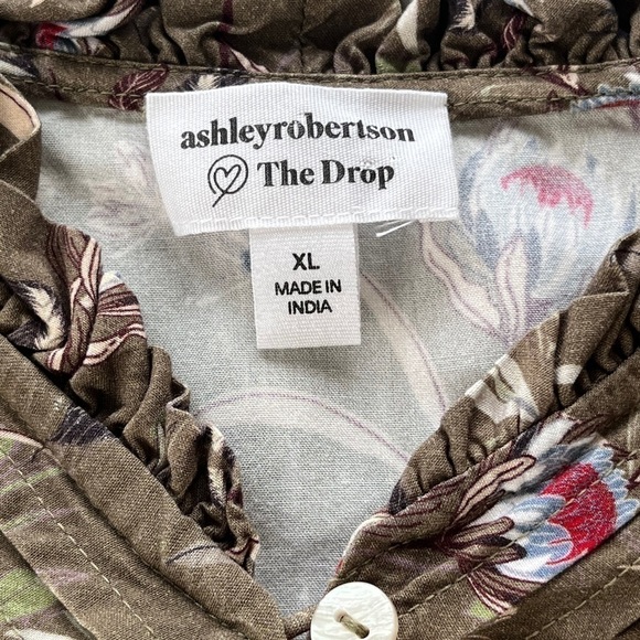The Drop Cottage Core Olive Floral Ruffle Blouse by Ashley Robertson  XL NWT - Picture 12 of 16